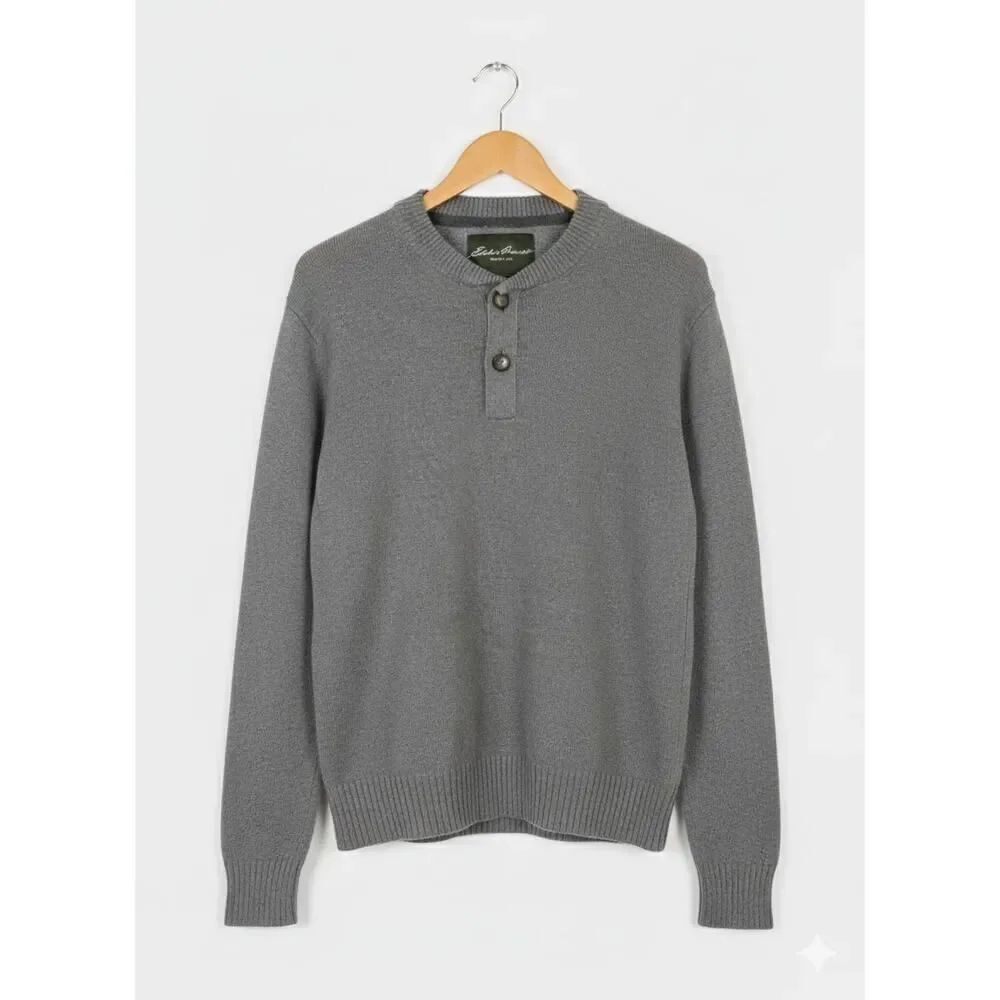 Eddie Bauer Men’s Grey Pullover Button Up Henley Sweater XL